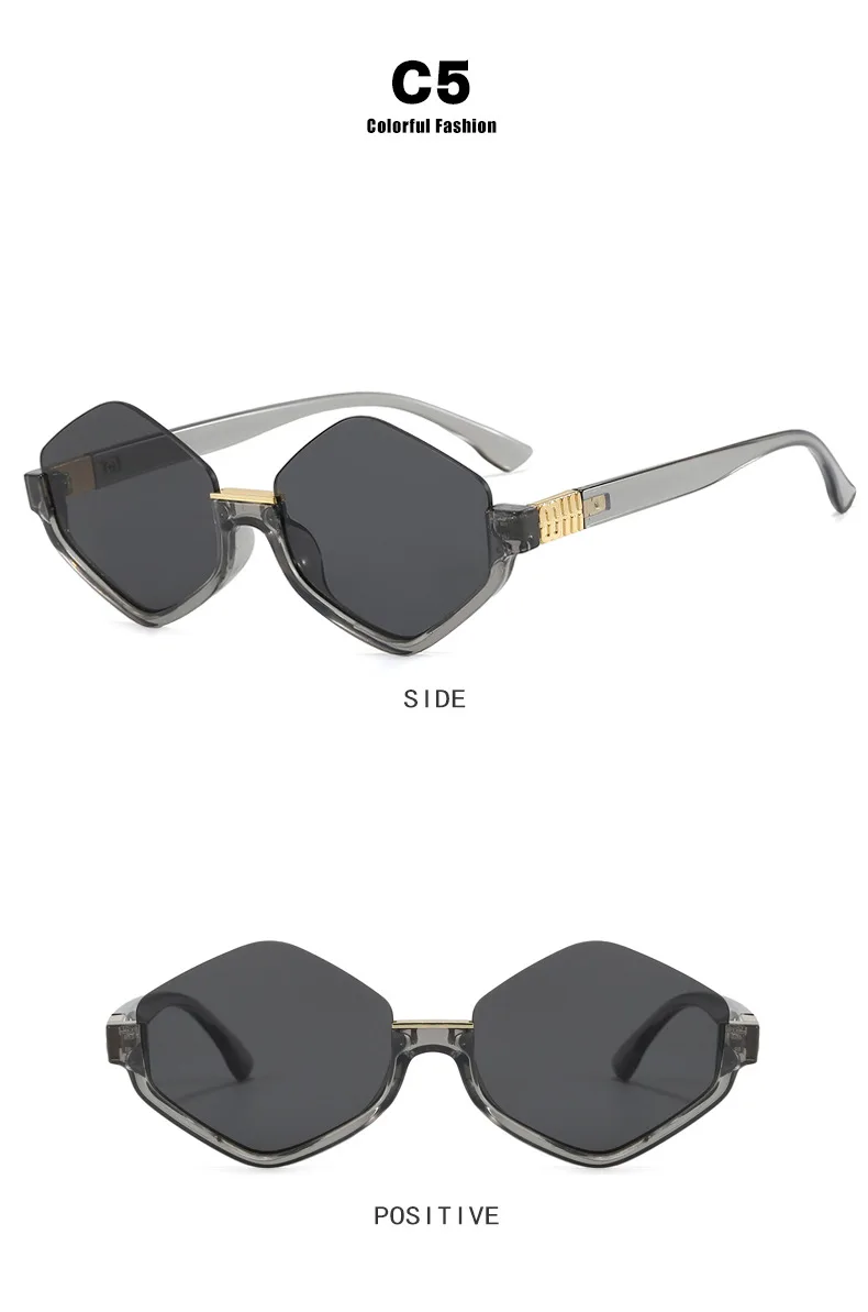 Modische Halbrahmen-Sonnenbrille für Damen Neue Vintage Polygon Luxusmarken-Sonnenbrille Trendige Einzigartige Eyewear Shades – Detail 10