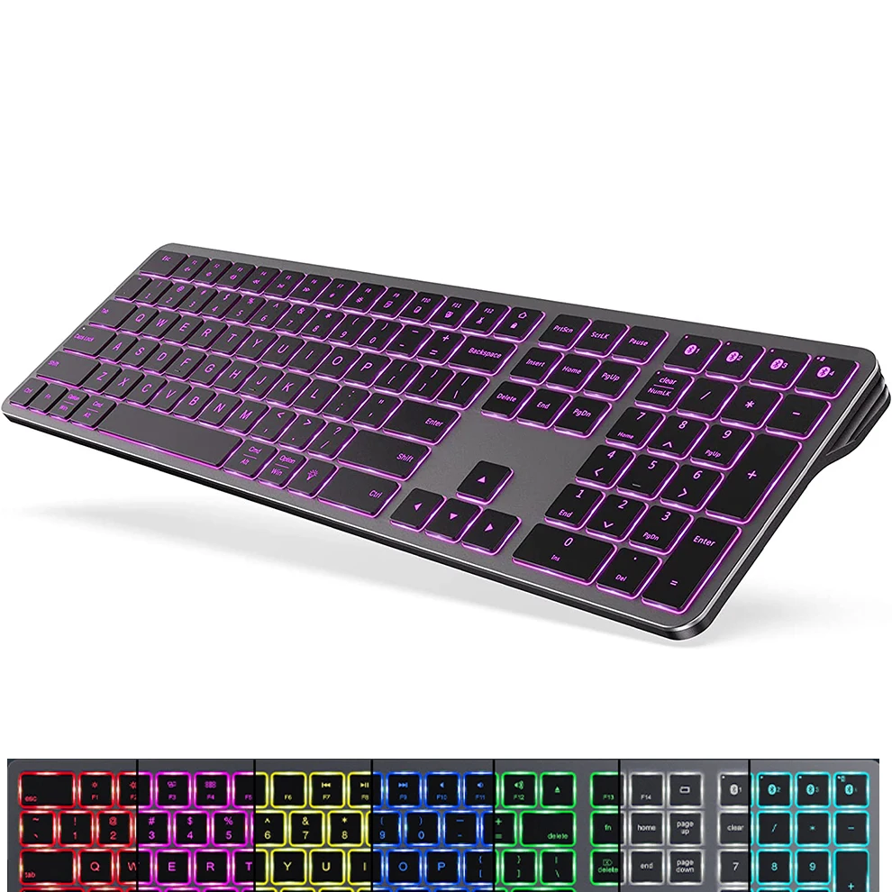 7-Colors Backlit Bluetooth Keyboard for iOS Android Windows Tablet PC Smartphone Rechargeable Wireless Keybaord Multi-Device