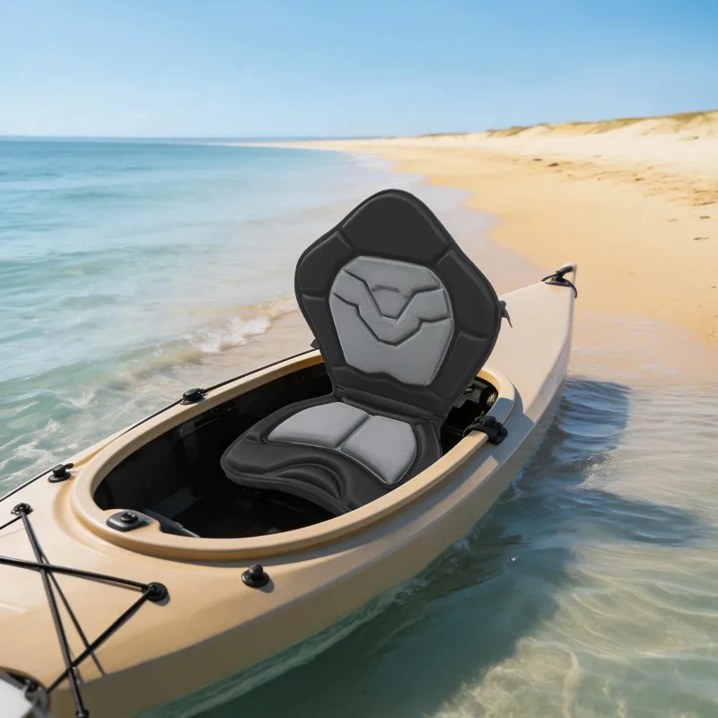Fishing Boat Seat, Kayak Seat Cushion Canoe Seat with Ergonomic Backrest & 2 Rod Holders for Kayaks Surfboards Canoes