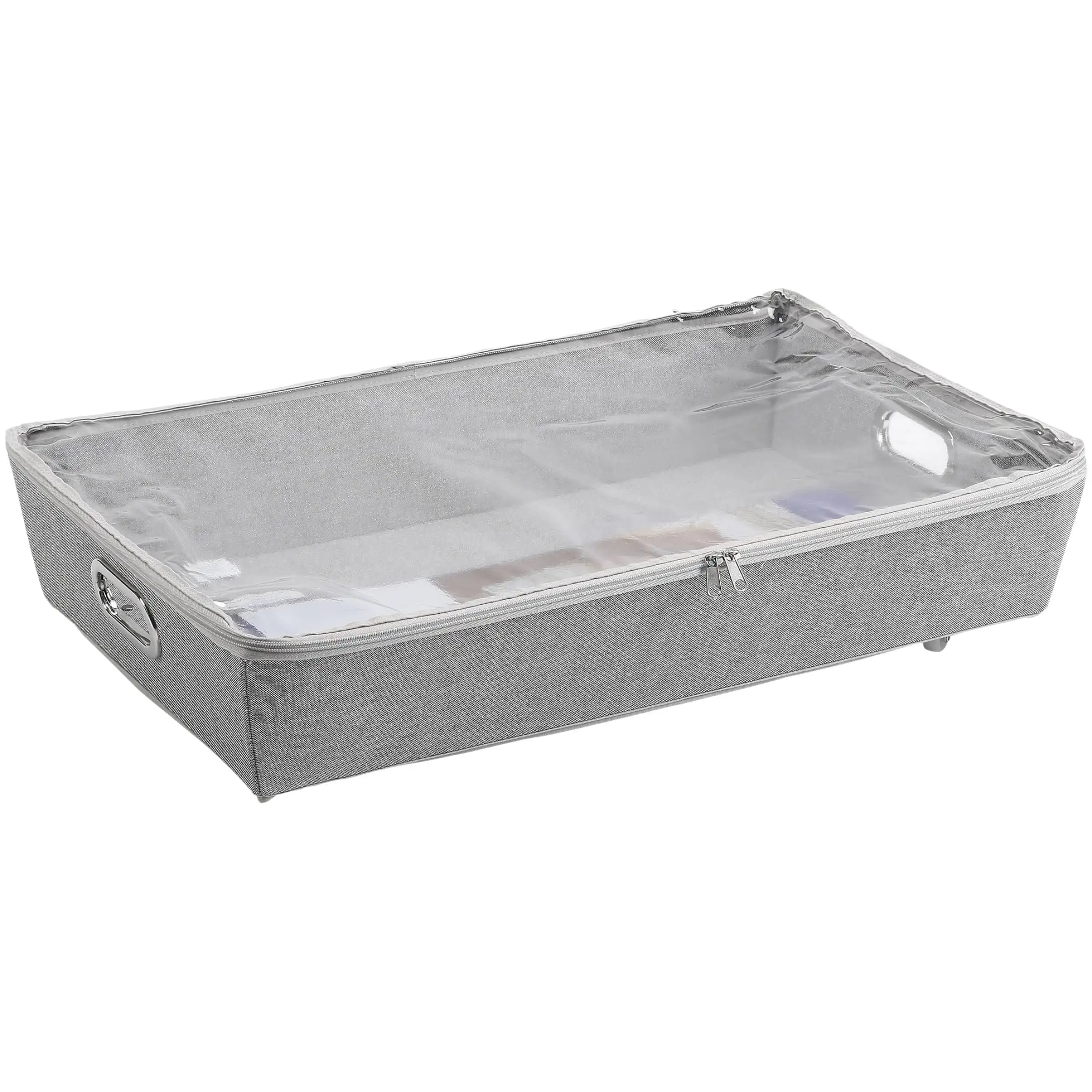 Under the Bed Rolling Storage Organizer Bin with Zipper for Sorting Shoes and Clothing, Gray