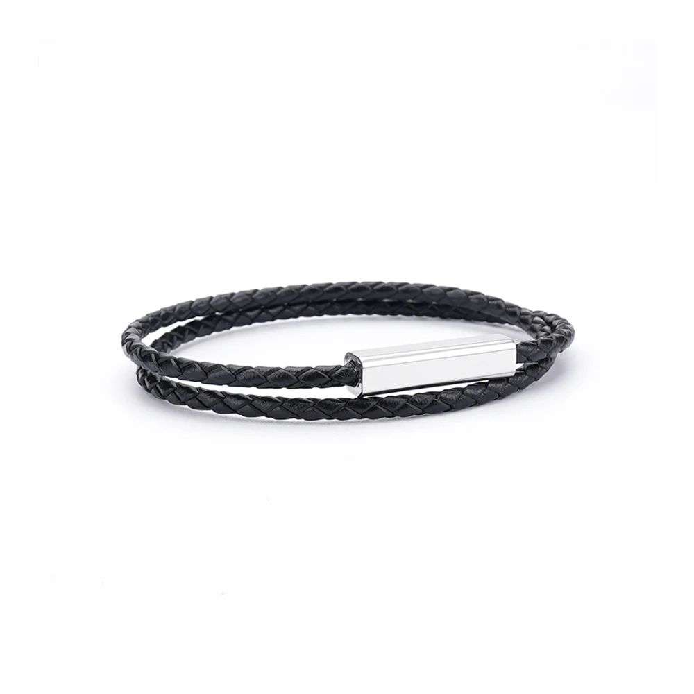 High quality Double layer Leather rope Bracelet for Couples Custom Carved Name Date Men\'s and Women\'s Jewelry Anniversary Gift