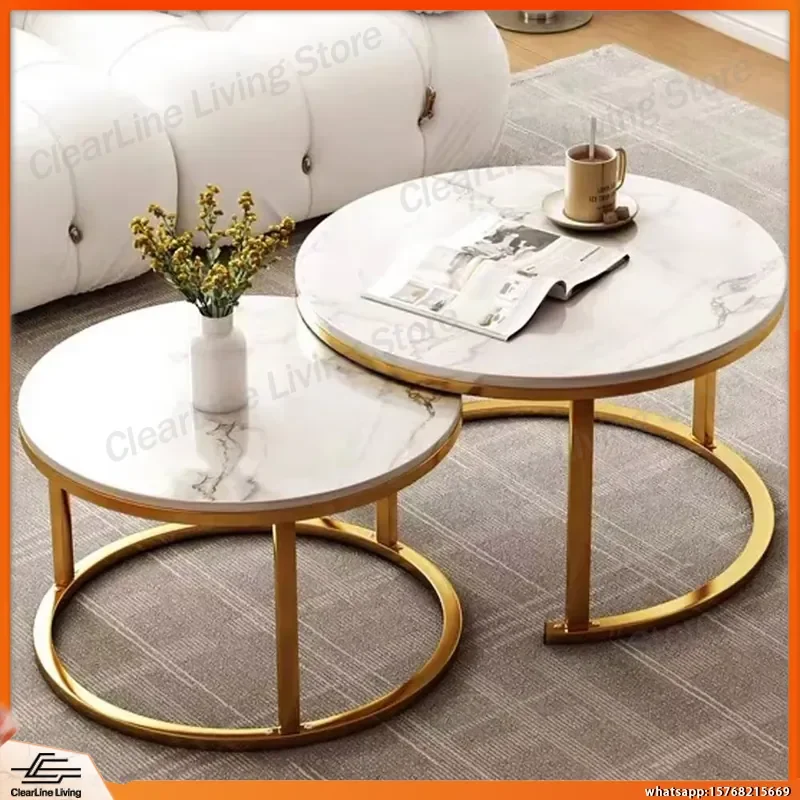 

Modern Round Stainless Steel Coffee Table with Marble Top Living Room Center Table Side Table Tea Vanity Dresser