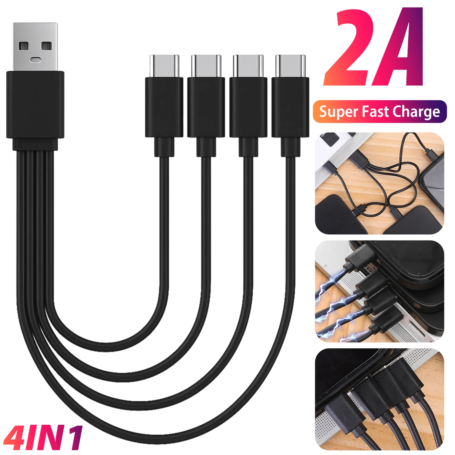 USB Type C Fast Charging Data Cables 4 in 1 Multi-USB C Splitter Charging Cord For Samsung Mi Huawei OPPO Tablet Laptop PC