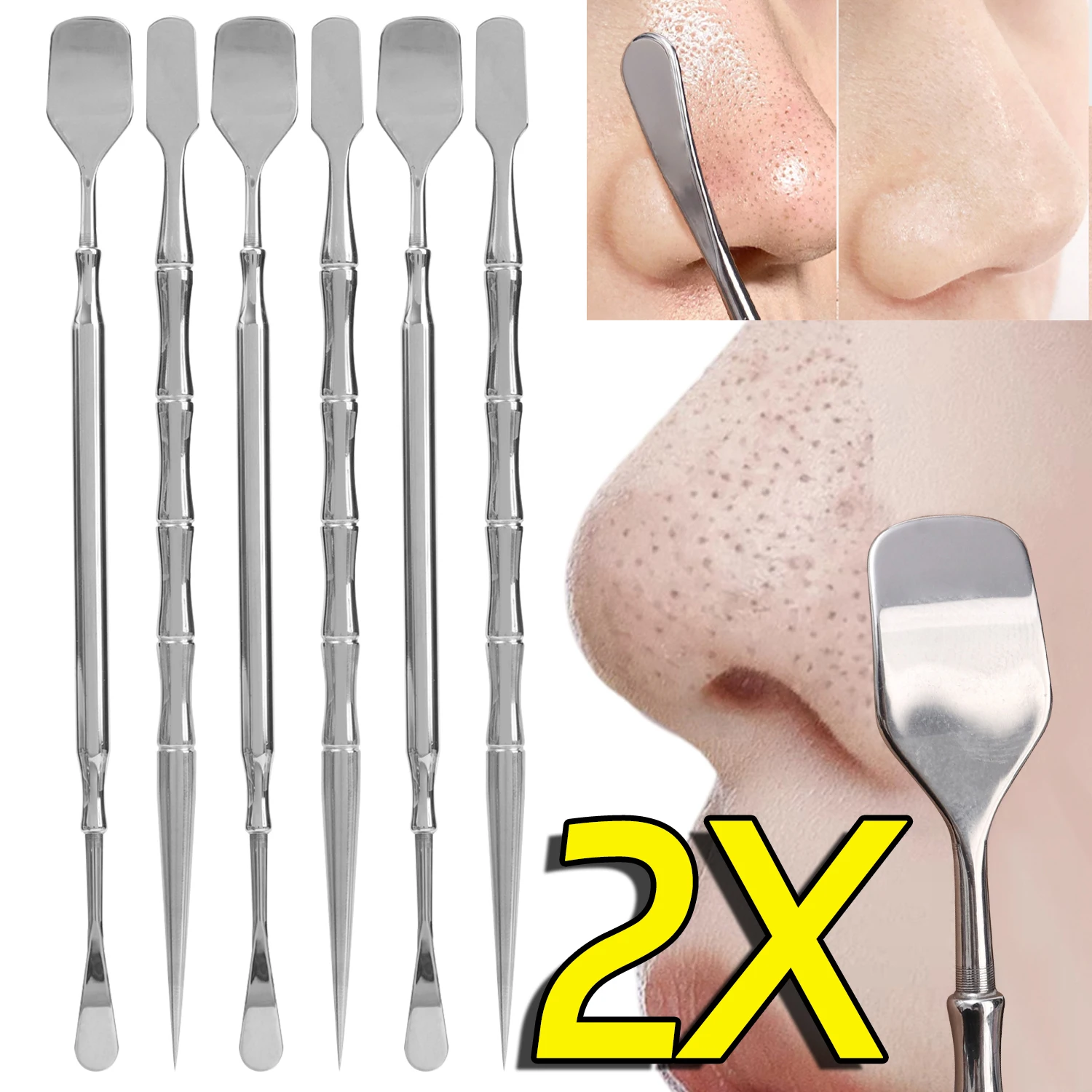 Removedor de espinillas, raspador, agujas para acné, tratamiento para eliminar espinillas, nariz, espinillas, poros faciales, imperfecciones, herramientas de cuidado de limpieza