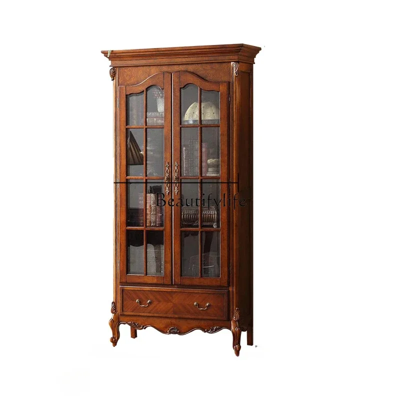 American bookcase Solid wood two-door bookcase Bookshelf Storage dust-proof European-style study bookcase display