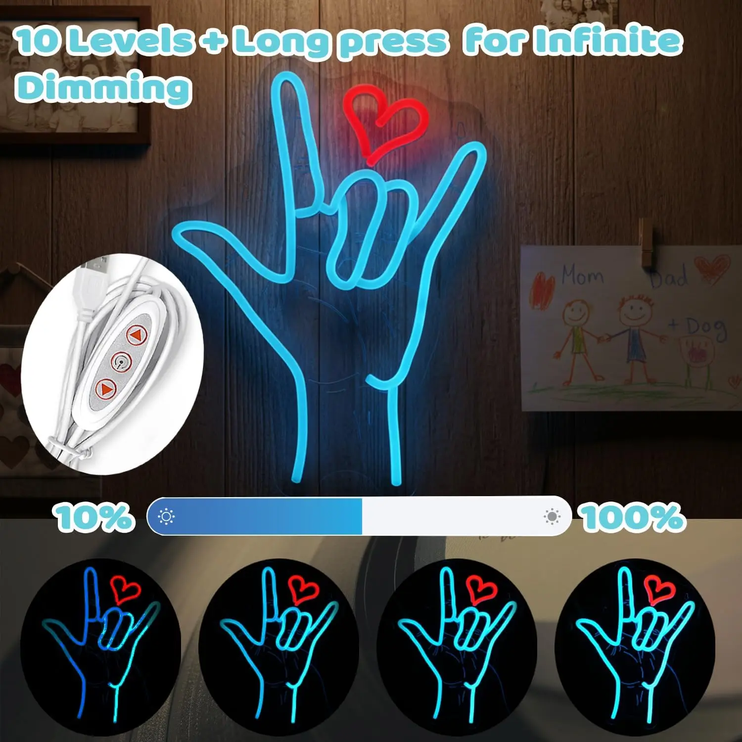 I Love Hand Sign Neon Sign LED Wall Light Dimmable for Bedroom Cafe Proposal Wedding Birthday Nursery Wall Decor Gift for Lover