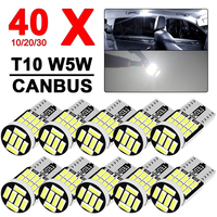 10/40 PCS CANBUS T10 W5W LED Bulb 12V 4014-26SMD 6500K White Car Interior Dome Reading Glove Box Door Trunk License Plate Lights