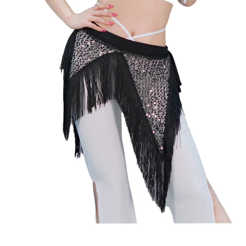Danse du ventre hanche écharpe paillettes gland Triangle danse du ventre hanche foulards jupe portefeuille ceinture Swing Tribal danseur Costumes pour femmes noir
