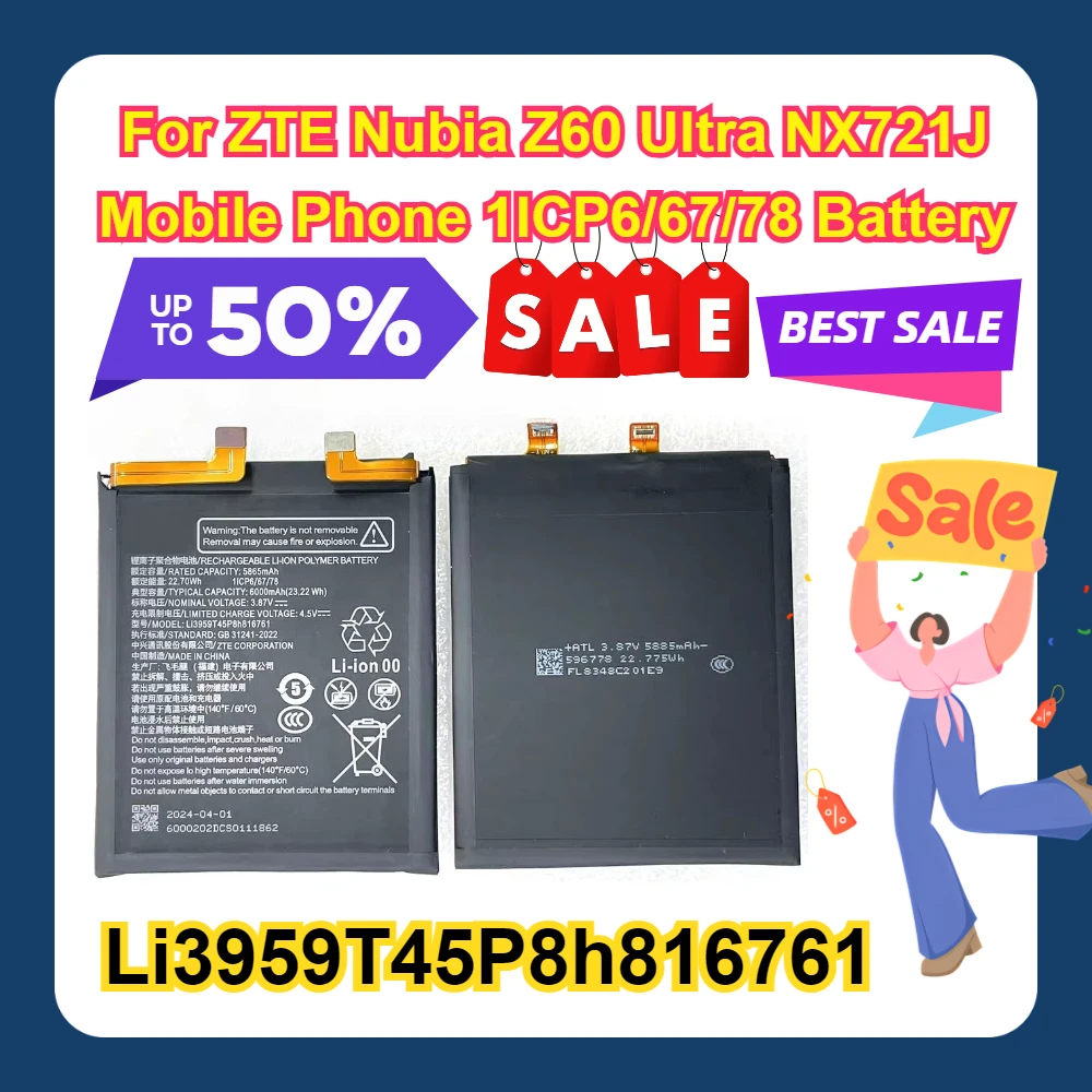 

Li3959T45P8h816761 For ZTE Nubia Z60 Ultra NX721J Mobile Phone 1ICP6/67/78 Battery