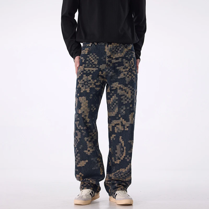 Men Casual Straight Denim Jeans Dark Blue Streetwear Vintage Fashion Hip Hop Loose Pants Trouser Man Plus Size Y2k Jeans