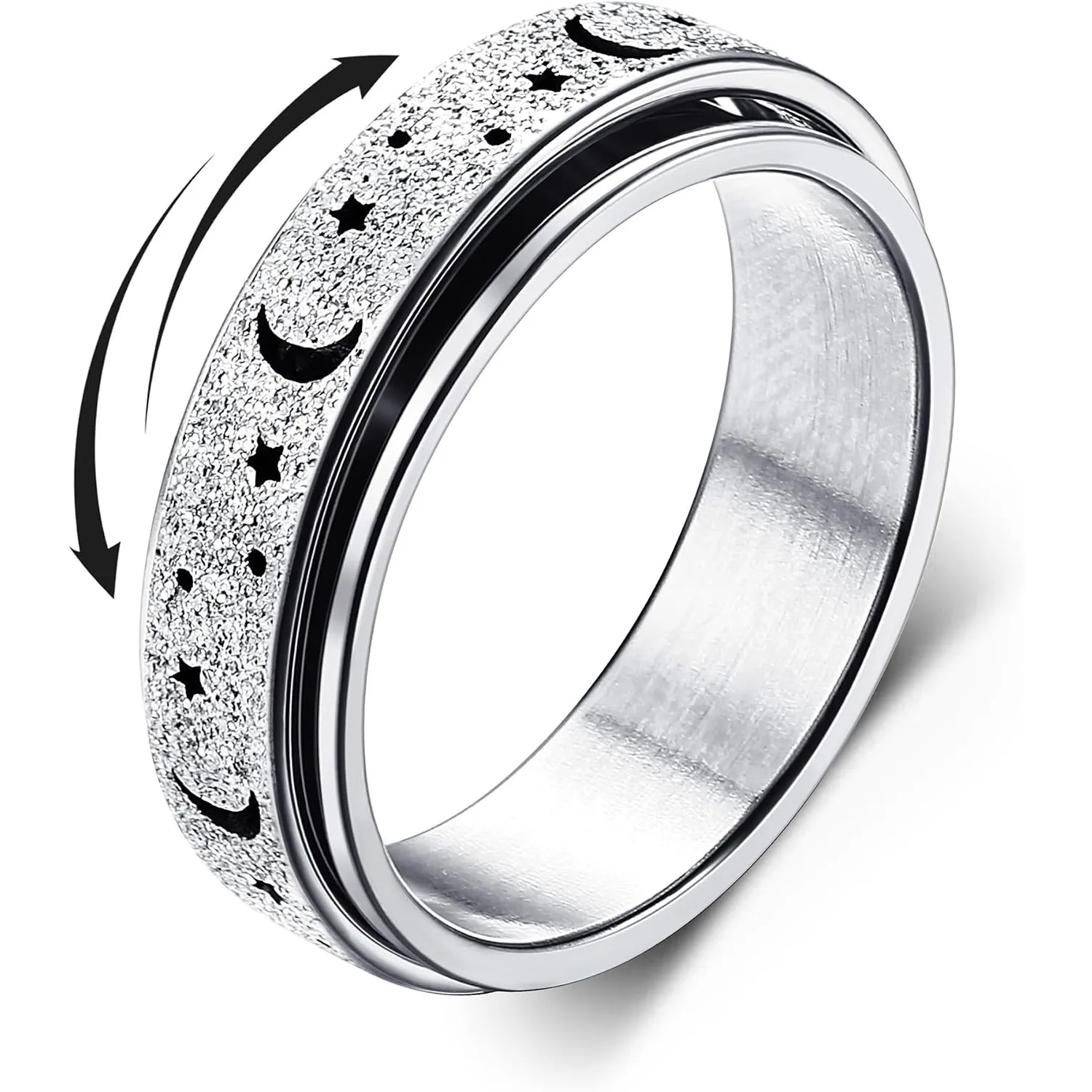 Bobisty Anxiety Spinner Rings for Stress Relief Fidget Band Rings for Women Men Stainless Steel Roller Moon Star Rings Jewelry