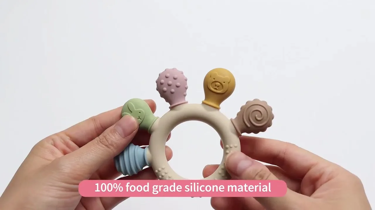 Nova mão multicolorido silicone bebê anel mordedor ansiedade dentição brinquedos 0-12 meses mastigar contas sensorial alívio da goma chupeta bebê