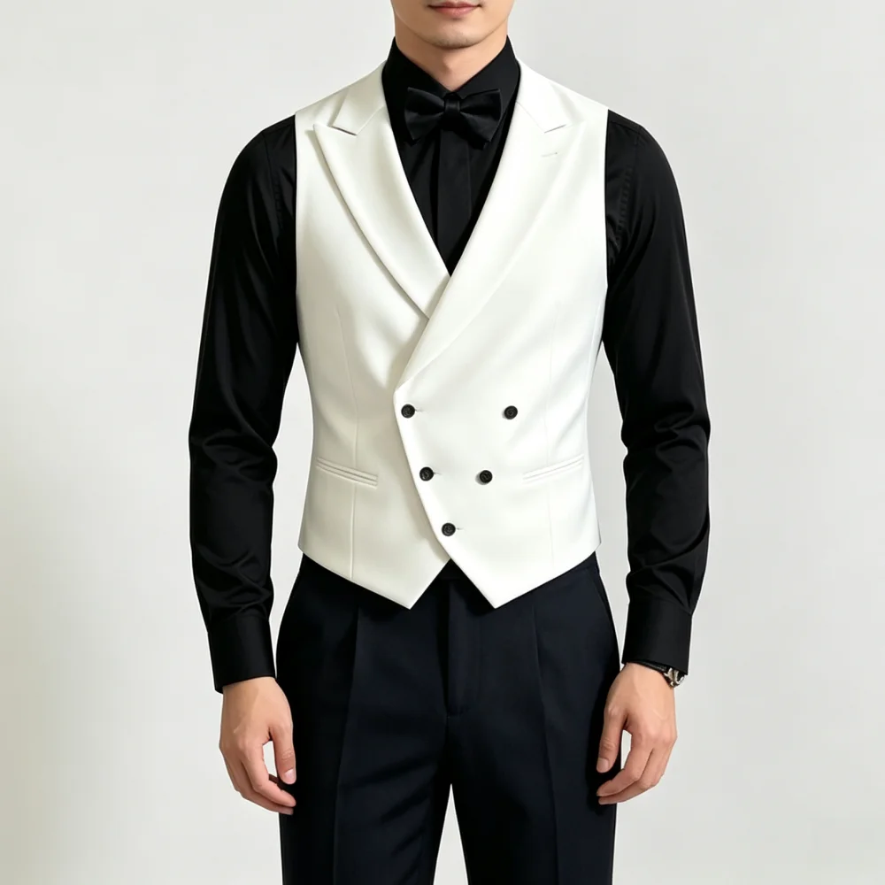 Men Double Breasted Waistcoat Peak Lapel Sleeveless Suit Vest Formal Wedding Groom Prom Party Classical Men's Waistcoat