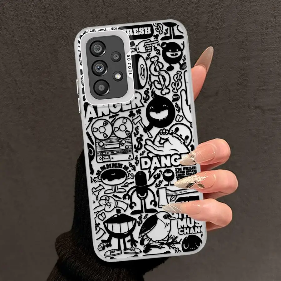 Black Graffiti Phone Case for Samsung Galaxy A21s A22 A23 A24 A25 A31 A32 A33 A34 A35 A51 A52s A53 A54 A55 Cover