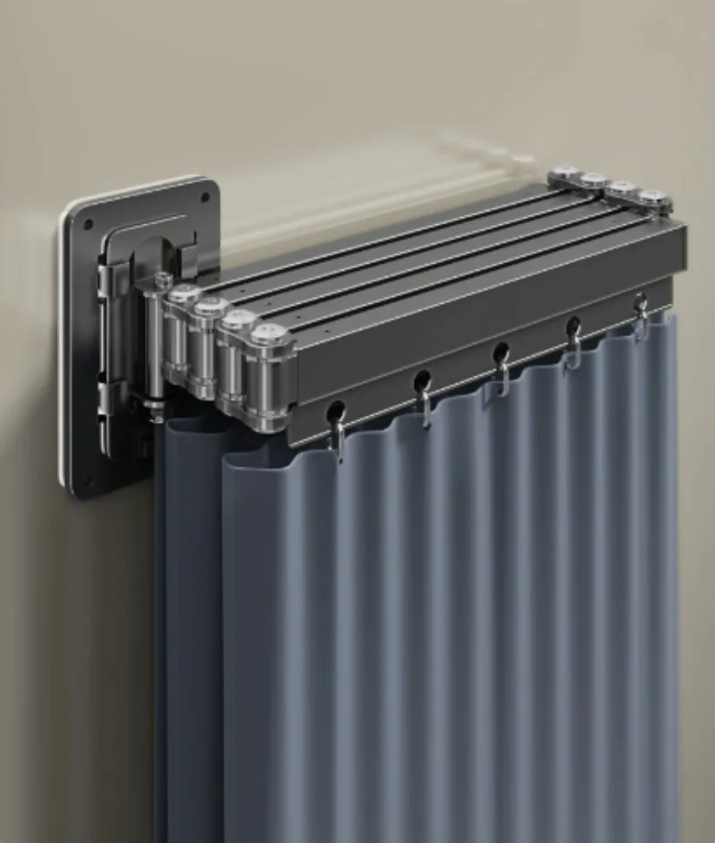Folding Rod Shower Curtain Set Invisible Shower Partition Bathroom Waterproof Polyester Retractable Dry-wet Separation