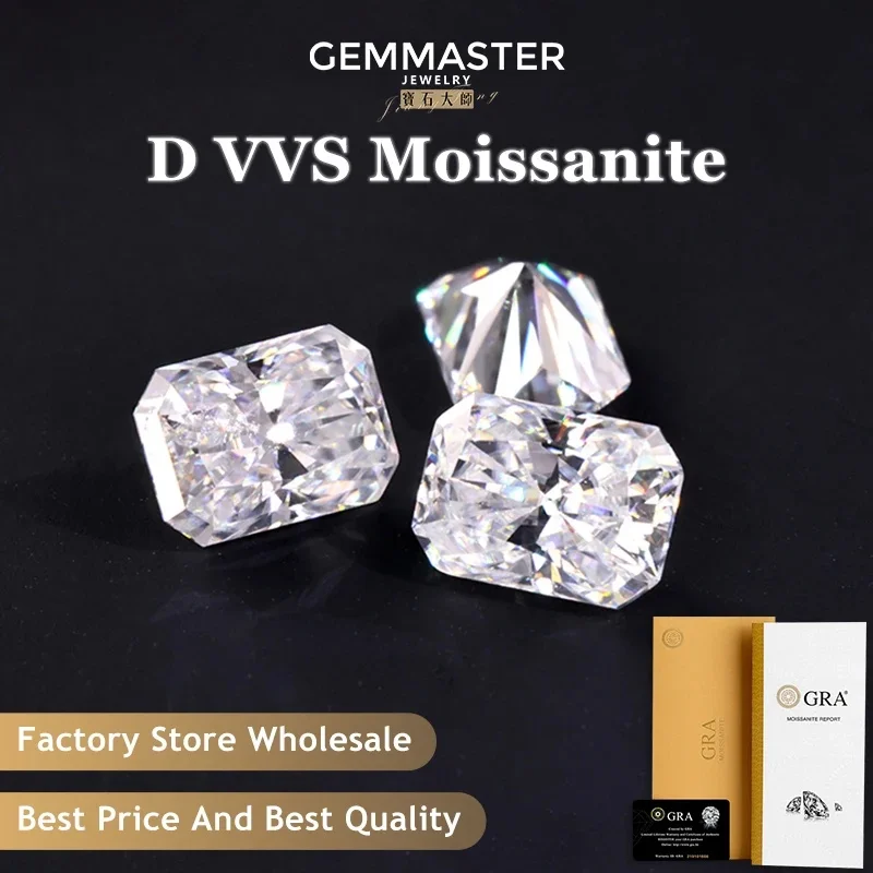 

Radiant Cut Moissanite Stone 0.5-12ct D VVS Moissanite diamond GRA Certified Moissanite Stone Loose