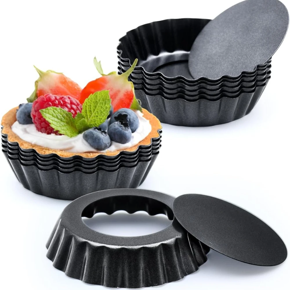 10 pçs mini panelas de torta moldes de torta de ovo com fundo removível antiaderente canelado cupcake latas tart quiche pan para tortas ferramentas de cozimento