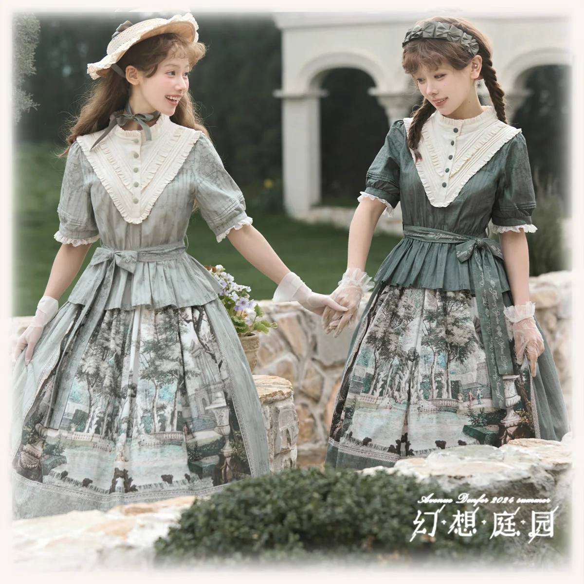 

[Fantasy Garden] CLA Style Oil Painting Printed Cotton Top and Skirt Set by AD Deer Hidden Dress Lolita