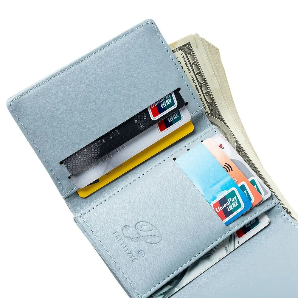 Portable PU Leather Short Wallet Multi-functional Hardware Buckle ID Card Holder Fold Coin Purse Japan Style