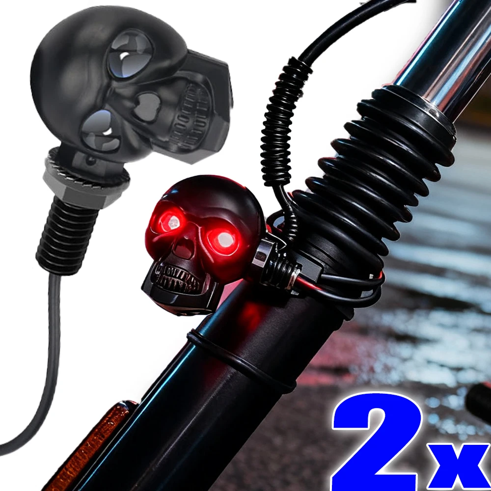 الجمجمة دراجة نارية مؤشر ثنائي اللون دراجة نارية سكوتر الجبهة الخلفية بدوره أضواء الإشارة 12 فولت الأحمر/الأزرق مصباح جيد الإضاءة القيادة الخفيفة #1