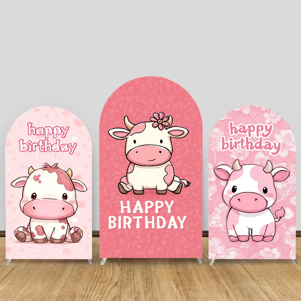 

Sweet Cow Farm Themed Birthday Arch Backdrop Pink Newborn Girl Baby Shower Party Background Custom Text Arch Wall Cover