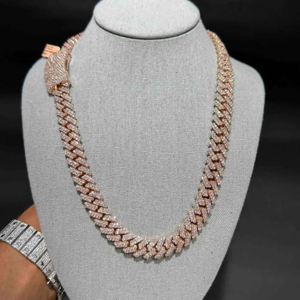 Luxury High Quality 14mm 250 Grms Miami Cuban Chain Iced Out Chain Ready to Ship 10k Rose Gold Vvs Lab Grown Diamond Chain Cuban