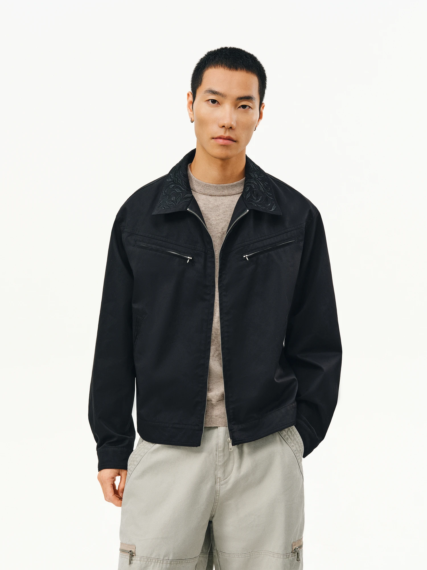 

Atry American Retro ort Jaet Embroidered Collar Casual Couples Outerwear Spring Autumn Youth Faion Stand Fit Cotton