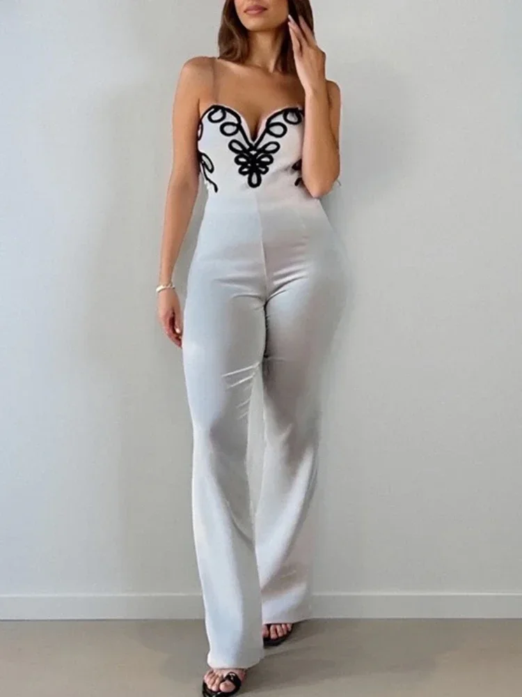 

One Piece Outfit Women Strapless Sleeveless High Waist Straight Long Length Jumpsuits Sexy Fashion Chic Evening Party Clothing