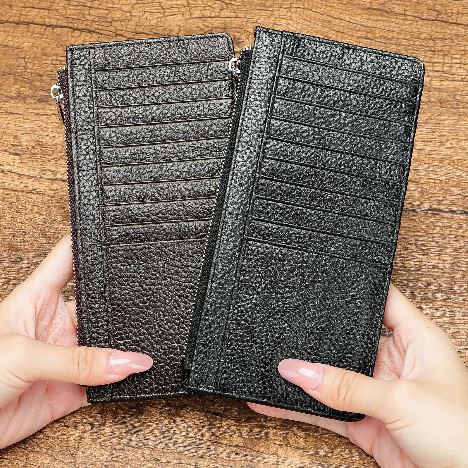Genuine Leather Multi-card Holder - Large Capacity ID Card Organizer, Durable Cowhide Passport Cover for Work & Travel