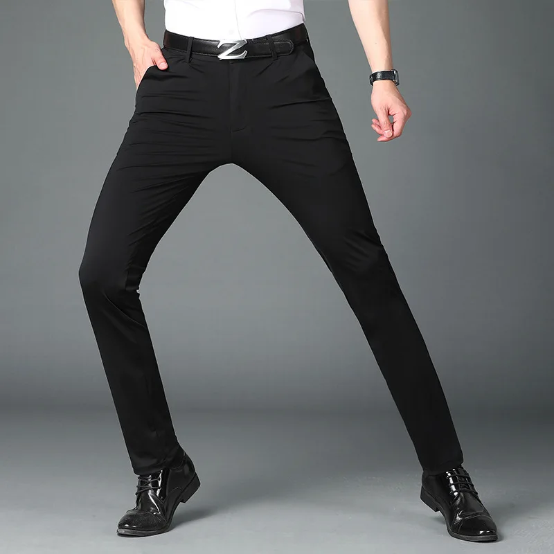 Summer Thin Men\'s Trousers Four Side Elastic Milk Silk New Business Office Ice Silk Men\'s Casual Pants Men\'s Pants