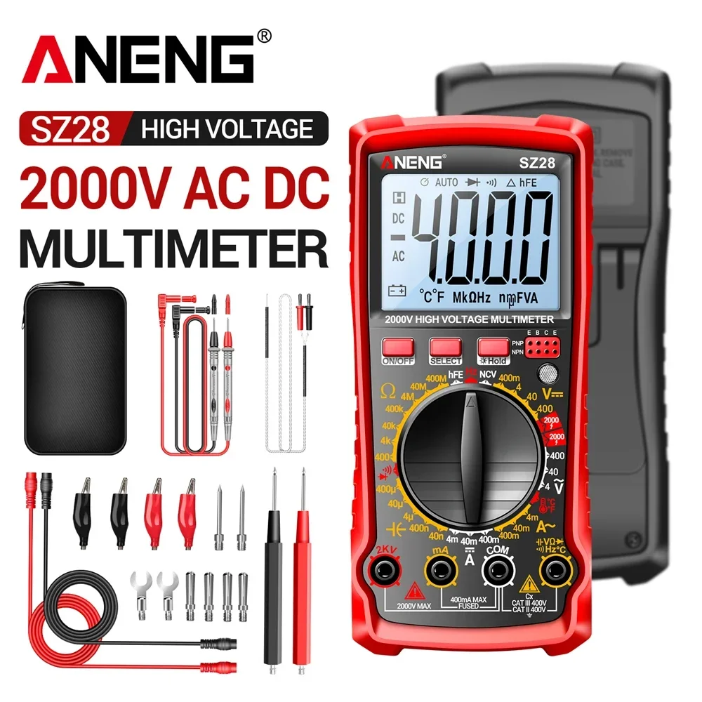 ANENG SZ28 Handheld Digital Multimeter Pocket LCD 4000 Count AC/DC Voltage Tester Ammeter hFE Diode Hz Detector for Electricians