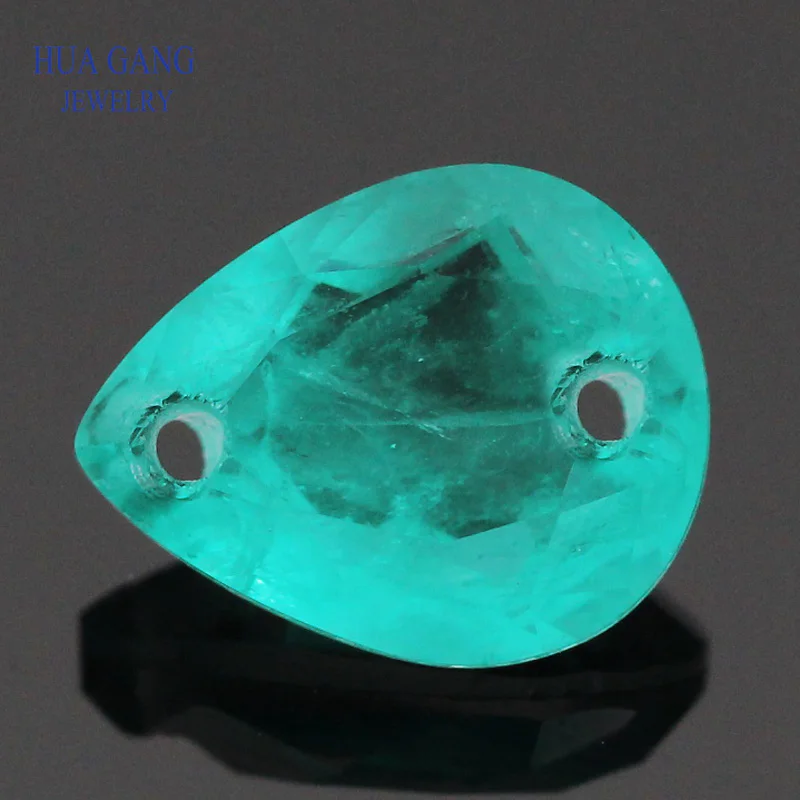 With Two Holes Paraiba Stone Oval Shape Synthetic Spliced Crystal&Glass Gems For  For Diy Fine Jewelry 925 Silver Mounting Color