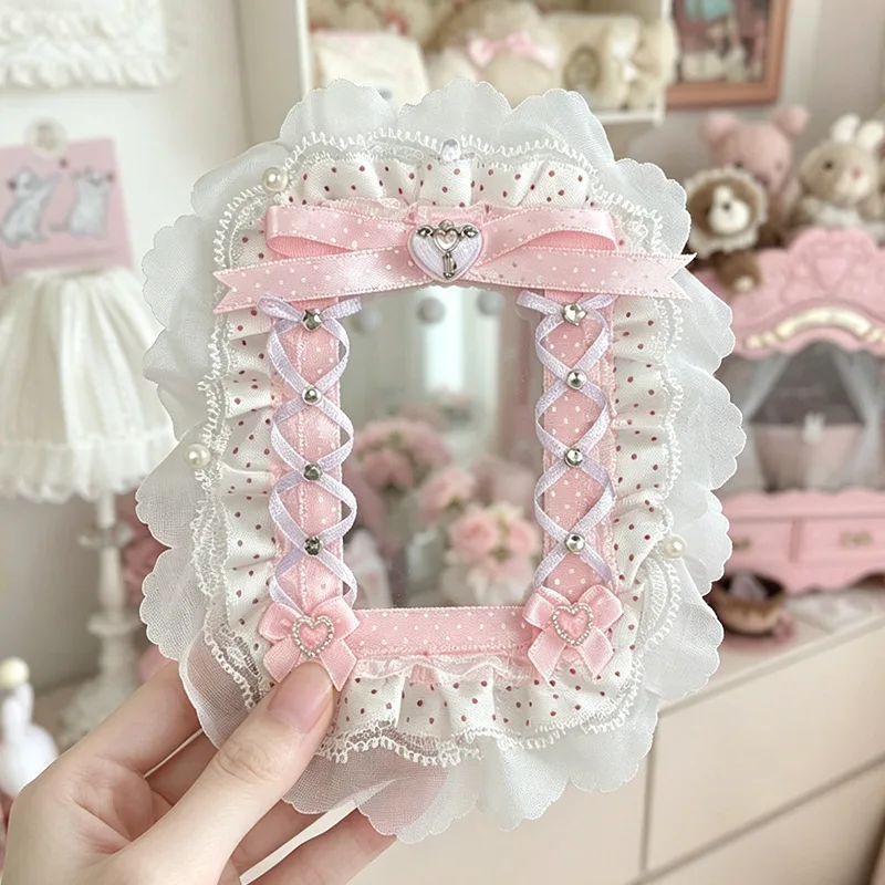 Ins Kawaii Lace Bow Polk Dot Fashion Keychain Card Holder Cute Student Photocard Protector ID Case Guka Pouch for Kpop Fan