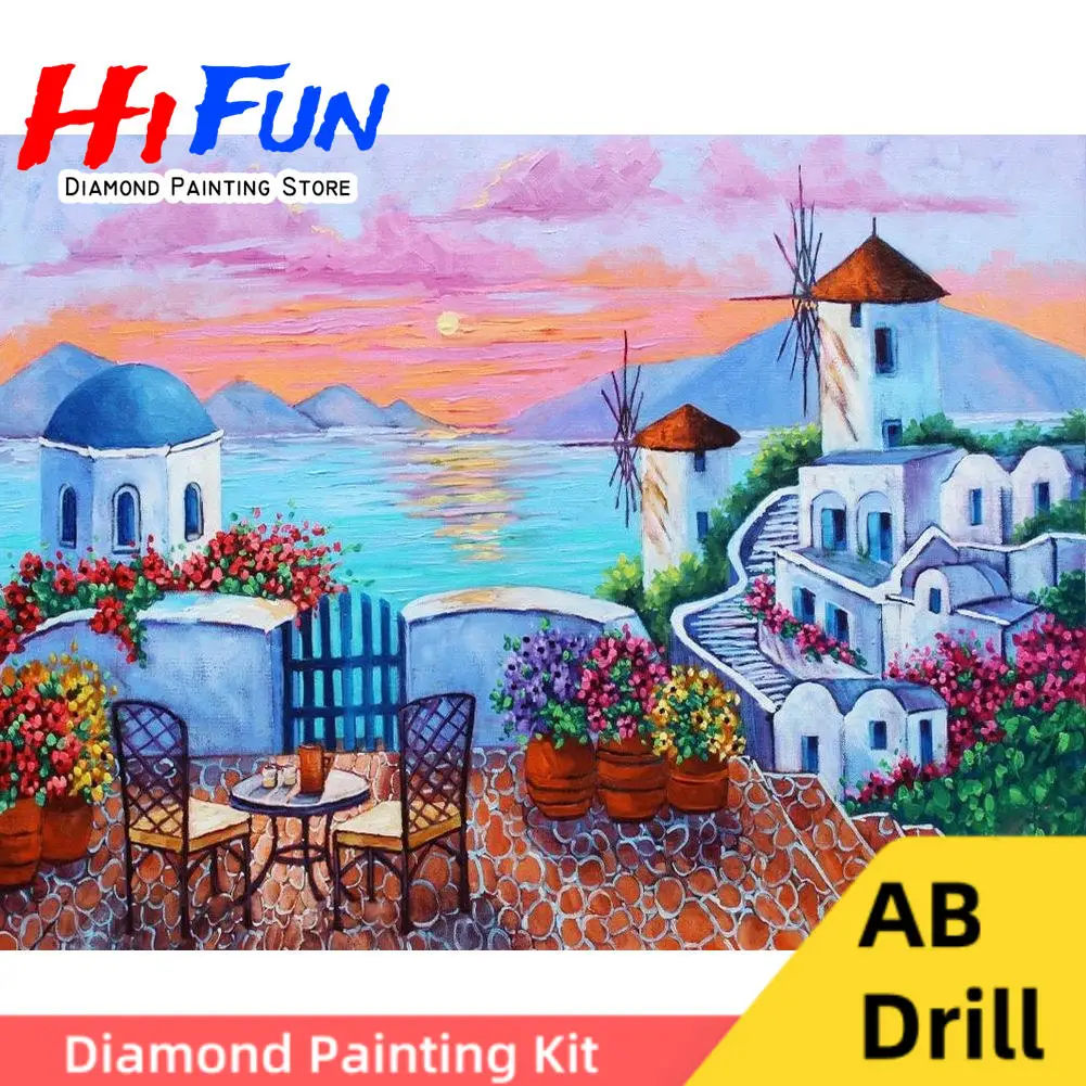 

Santorini Oia Greece Mediterranean Art 5D DIY AB Diamond Embroidery Full Diamond Painting Cross Stitch Rhinestone Mosaic Decor