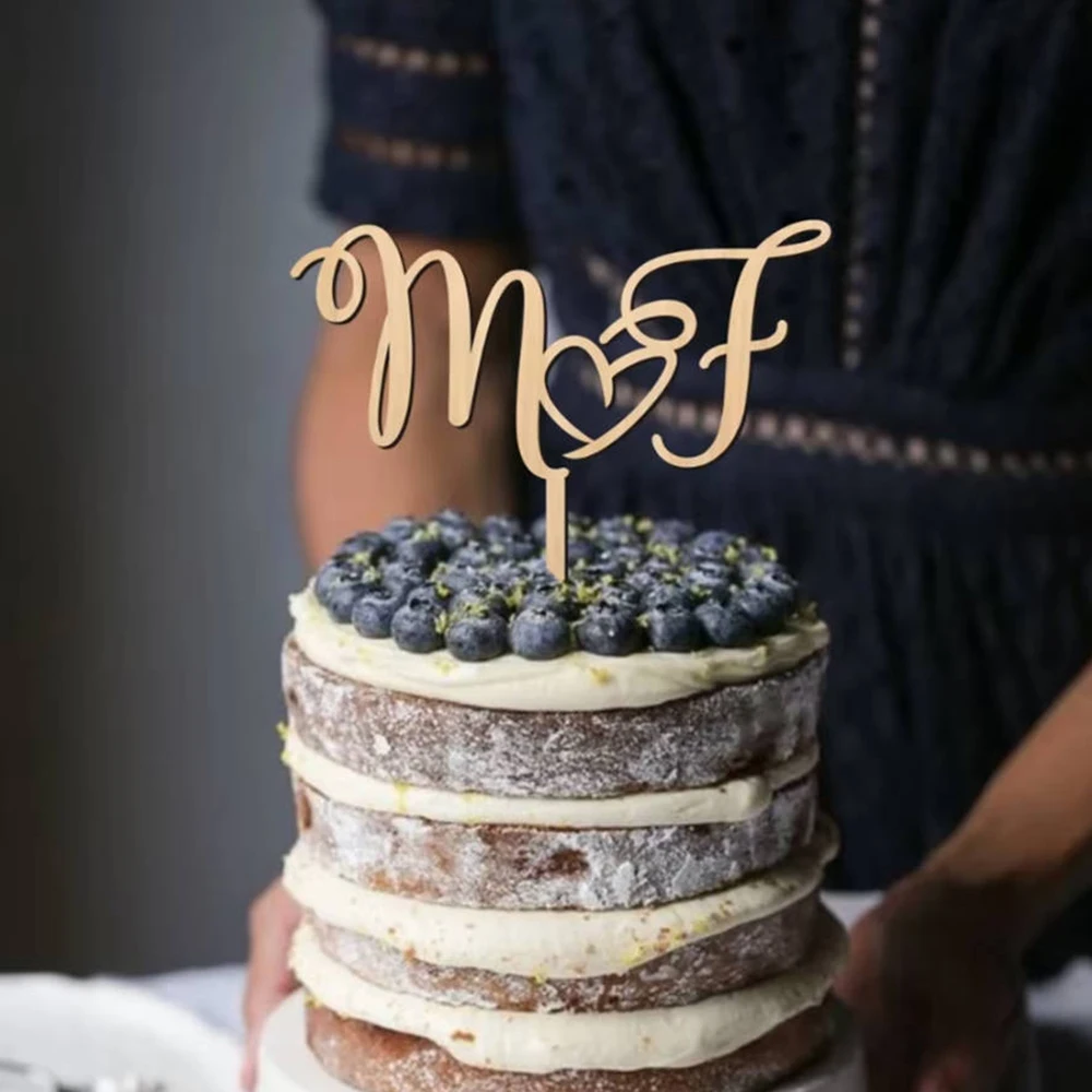 

Personalized Monogram Wedding Cake Topper Rustic Initial Letter Custom Couple Names Birthday Anniversary Engagement Party Decor