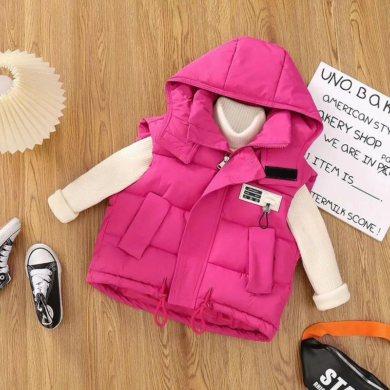 IYEAL Winter Children\'s Vest Thick Down Cotton Warm Girls Outerwear Coats Kids Boys Clothes Hooded Jackets Autumn Waistcoats