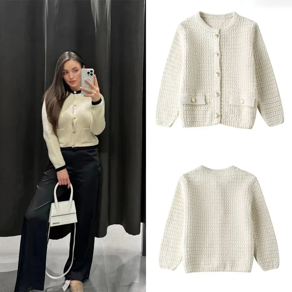 Sequin Beading Knit Cardigan for Women Long Sleeve Lapel Single Breasted Sweater Coat Female 2024 Spring Winter Knitwear