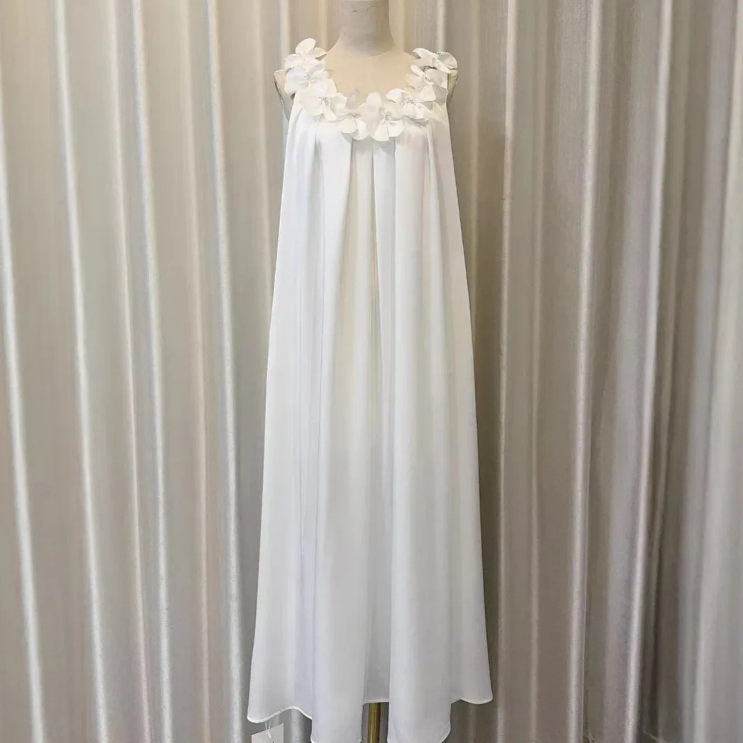 แฟชั่นผู้หญิงใหม่ชุดราตรี Elegant 3D ดอกไม้แขนกุดหญิง Elegant Boho Maxi ชุด