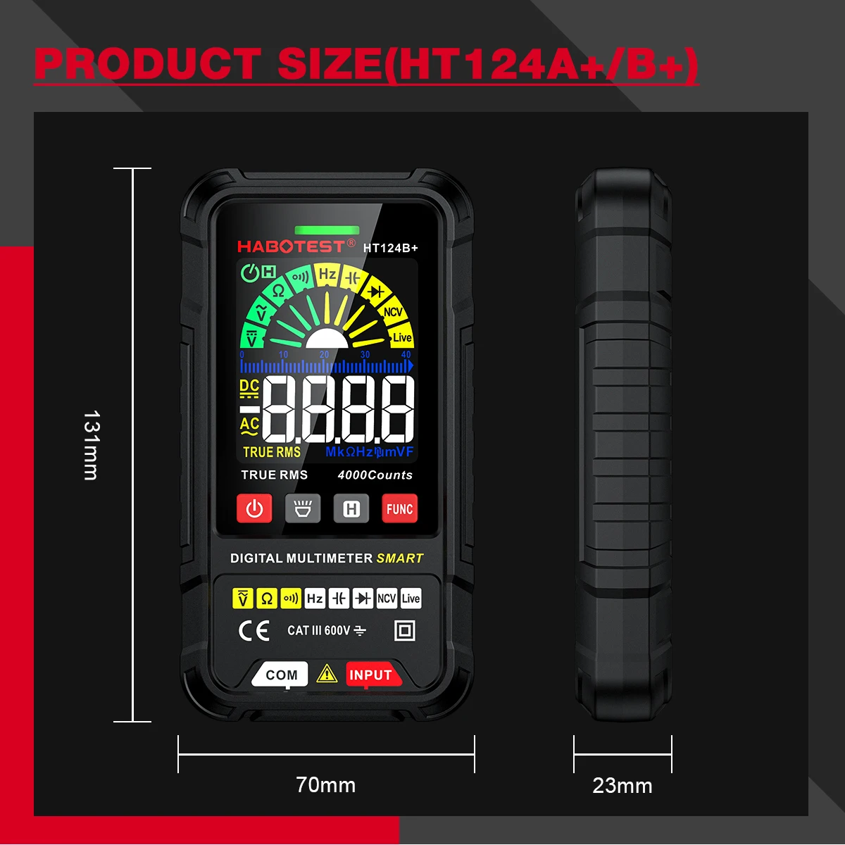 HABOTEST HT124 Series Digital Smart Multimeter 4000 Counts Auto Range Tester Ohm Hz Capacitance True RMS AC DC DMM Multitester