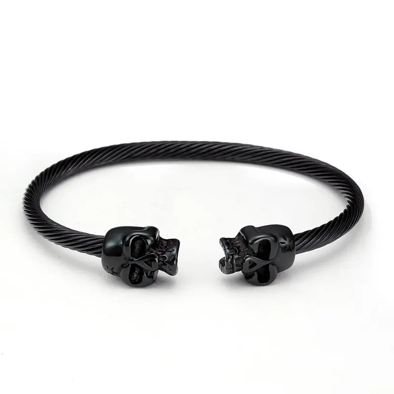 Vintage Black Male Braided Stainless Steel Bangles Men Women Jewelry High Quality Open Cuff Charm Skeleton Bracelets