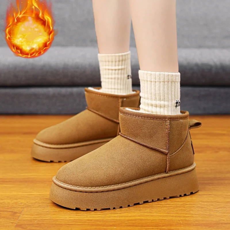أحذية الثلوج النسائية، أحذية قطنية دافئة، أحذية قصيرة عصرية ومتعددة الاستخدامات مع بطانة من الصوف #4