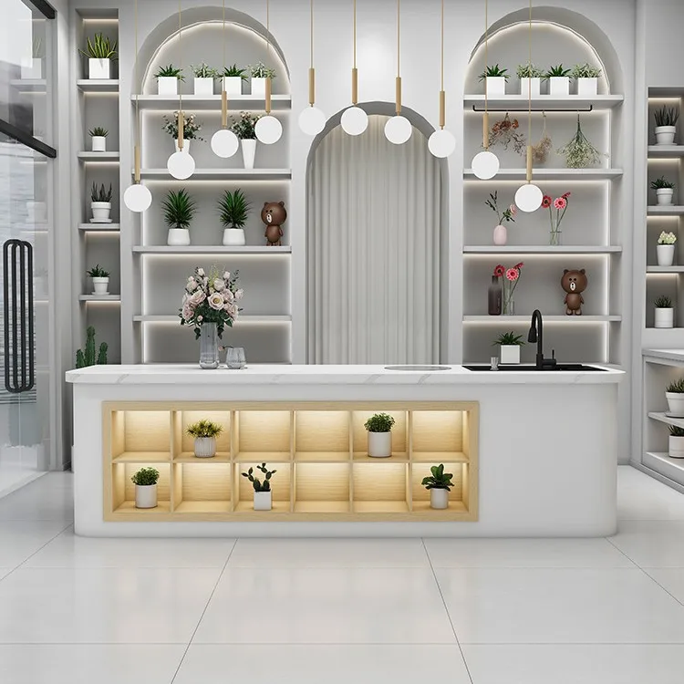 

Checkout Counter Marble Floral Workbench Fruit Cutting Table Water Bar Desk for Flower Shop Store Home