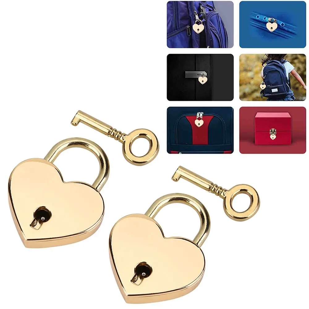 Luggage Accessories Gold Heart Shaped Padlock Zinc Alloy Small Decorative Lock Heart Metal Lock Luggage Lock