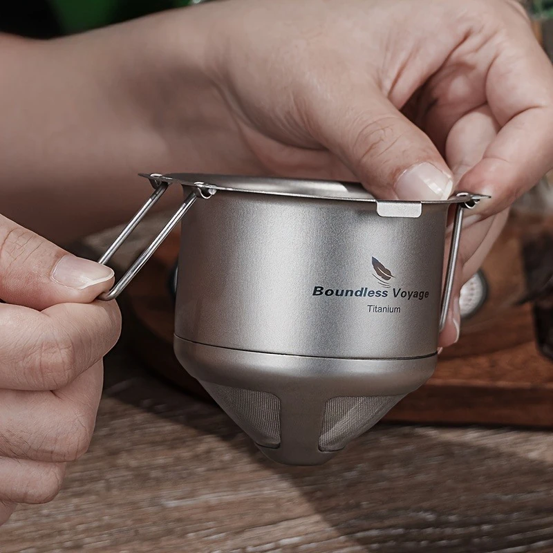 

Pure Titanium Coffee Filter 120 Mesh Foldable Handle for Pour Over Coffee Outdoor Home Use