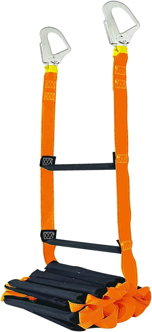 33.1ft Emergency Fire Escape Ladder, Heavy Duty Hooks, Reusable Safety Rope for 3-5 Story Homes, Window Balcony, Orange