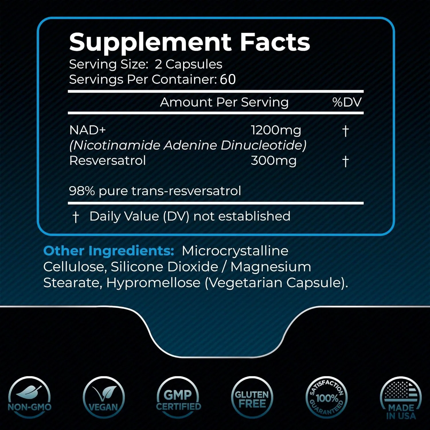 Supplément NAD, 1500mg liposome NAD + resvératrol contenant le supplément, Nad Plus promouvant le supplément-soutenir la santé cellulaire