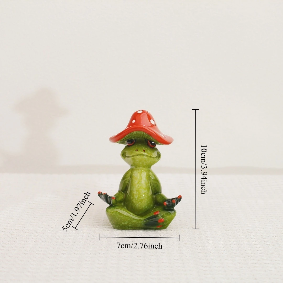 New Creative Mushroom Frog Statue Resin Frog Figurine Rural Style Home Decoration Cartoon Sculpture Dance Studio Ornament
