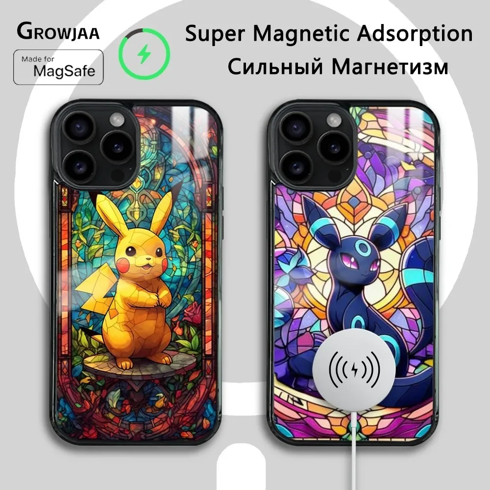 Pokemon Stained Glass Artwork Phone Case For IPhone 16 15 14 13 12 11 Pro Max Plus Mini Magsafe Mirror Wireless Magnetic Cover