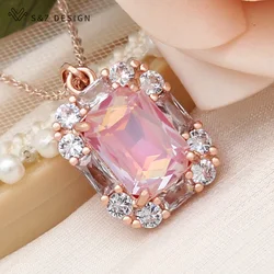 S&Z DESIGN New Fashion Rectangle Crystal Pendant Necklace For Women 585 Rose Gold Color Wedding Cubic Zirconia Jewelry Gift