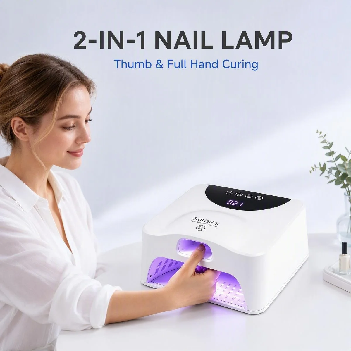 UV LED Nail Lamp 2 in 1 Gel Nail Dryer Fast Curing Light for Thumb Full Hand with Auto Sensor Magnetic Base Nail Art Tool